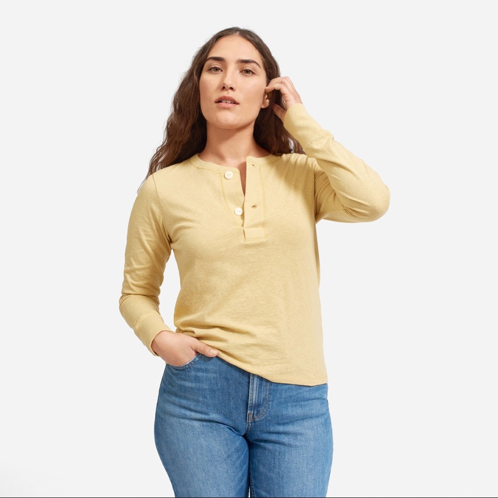 Everlane pale dijon yellow Henley long sleeve shirt